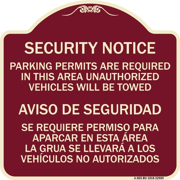 Parking Permits Are Required in This Area Unauthorized Vehicles Will Be Towed Aviso, BU-1818-22969